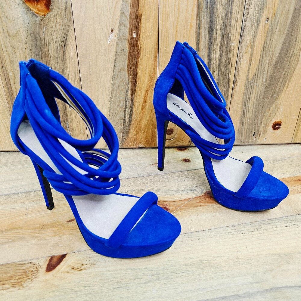 Qupid Platform Blue Strappy Stiletto Heels